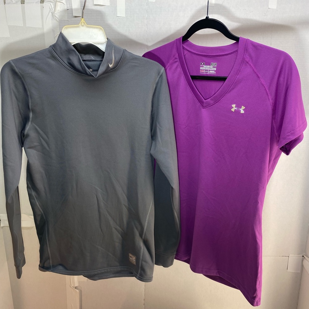 Two Womens Shirts. One Nike LS, One Under Armour SL. Both M